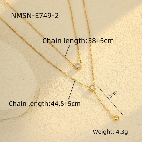 Wholesale Stainless Steel Geometric Doublelayer Tassel Fashion Necklace With Electroplating