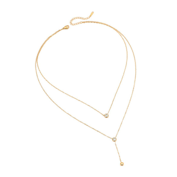 Wholesale Stainless Steel Geometric Doublelayer Tassel Fashion Necklace With Electroplating