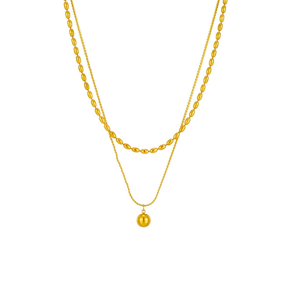 Wholesale Stainless Steel Geometric Doublelayered Round Bead Pendant Clavicle Necklace With Electroplating Treatment For Women