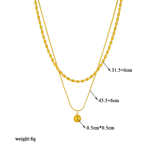 Wholesale Stainless Steel Geometric Doublelayered Round Bead Pendant Clavicle Necklace With Electroplating Treatment For Women
