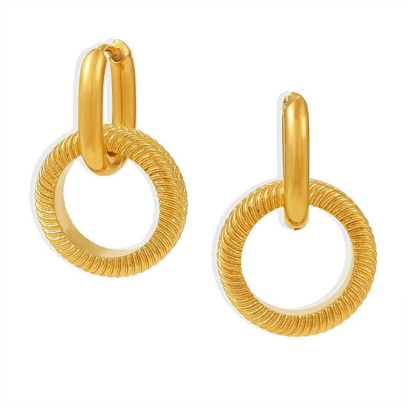Wholesale 316L Stainless Steel Geometric Doublering Thread Earrings With Pvd Plating Nonallergic Fashionable For Women