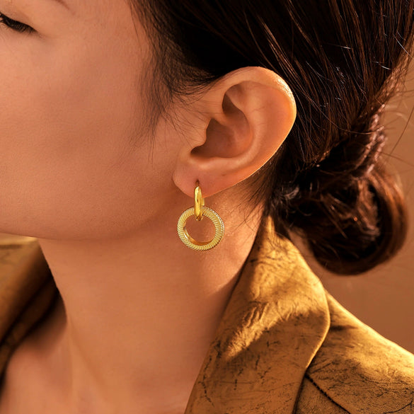 Wholesale 316L Stainless Steel Geometric Doublering Thread Earrings With Pvd Plating Nonallergic Fashionable For Women