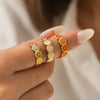 Wholesale Stainless Steel Geometric Dripping Oil Daisy Open Ring Women's Jewelry