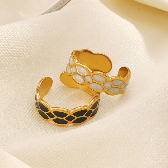 Wholesale Stainless Steel Geometric Drop Oil Opening Ring For Women 18K Gold Plated