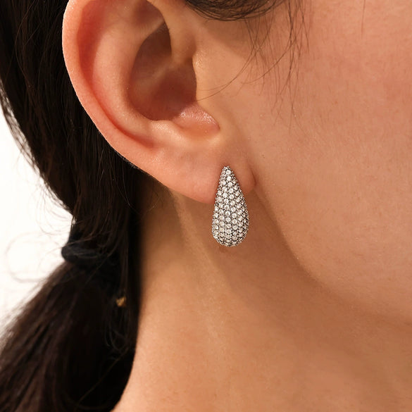 Wholesale 316L Stainless Steel Geometric Drop Shape Electroplated Women's Earrings With Mixed Color Zircon