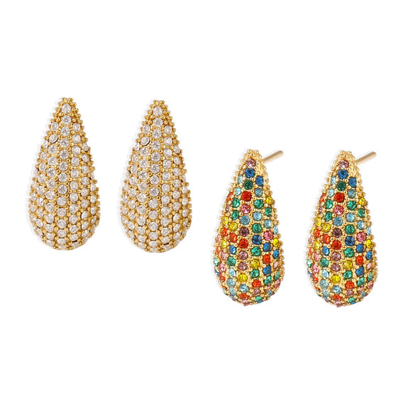 Wholesale 316L Stainless Steel Geometric Drop Shape Electroplated Women's Earrings With Mixed Color Zircon
