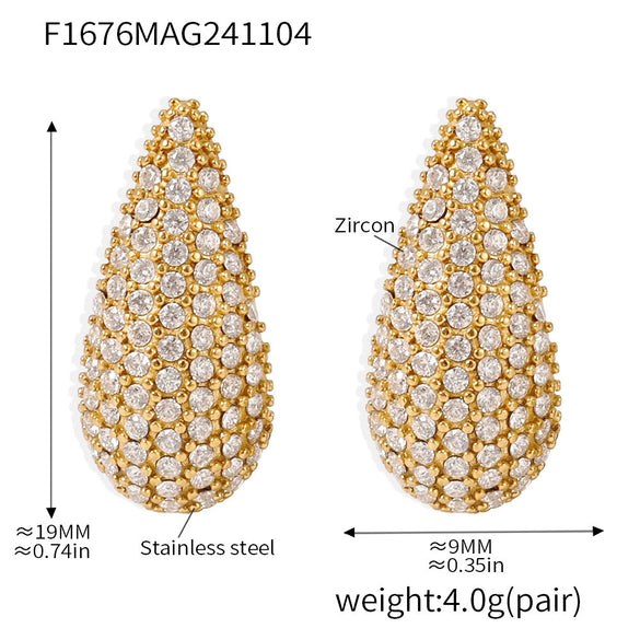 Wholesale 316L Stainless Steel Geometric Drop Shape Electroplated Women's Earrings With Mixed Color Zircon