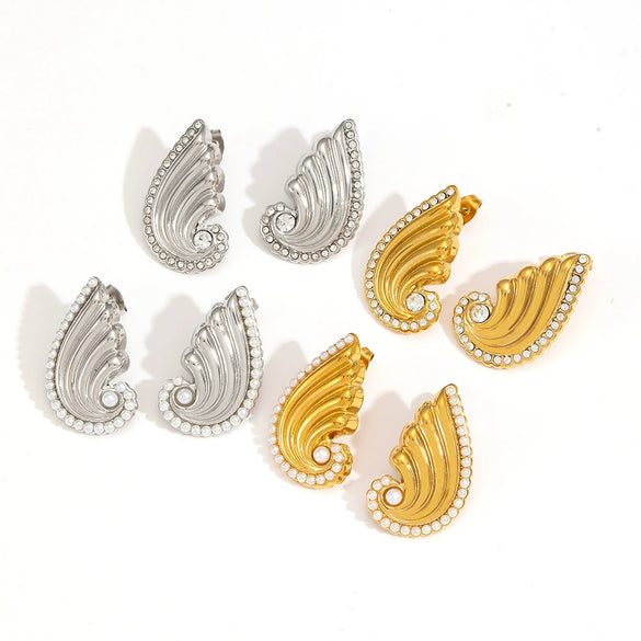 Wholesale Stainless Steel Geometric Drop Shape Zircon Earrings For Women