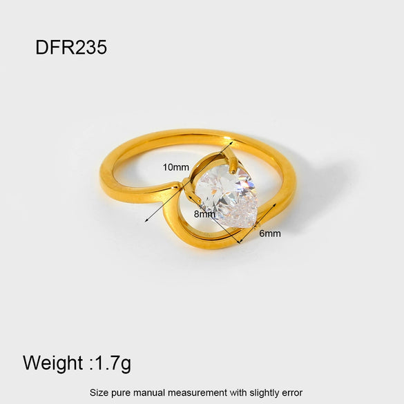 Wholesale Stainless Steel Geometric Drop Shape Zirconia Ring 18K Gold Plated For Women