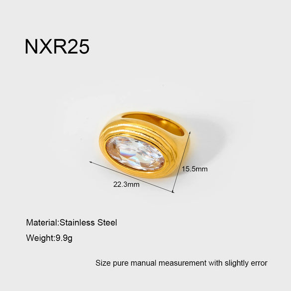 Wholesale Stainless Steel Geometric Drop Shape Zirconia Ring 18K Gold Plated For Women