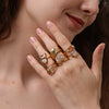 Wholesale Stainless Steel Geometric Drop Shape Zirconia Ring 18K Gold Plated For Women