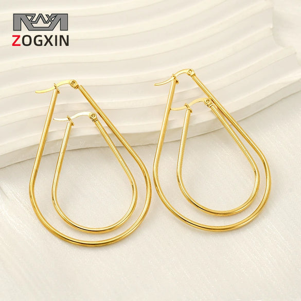 Wholesale 316L Stainless Steel Geometric Drop Shaped Women's Earrings With Electroplating