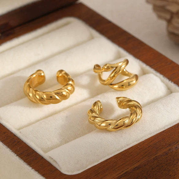 Wholesale Stainless Steel Geometric Ear Clips 18K Goldplated Electroplated Highend Women's Earrings