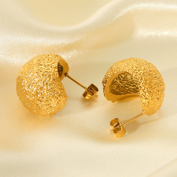 Wholesale Stainless Steel Geometric Earrings With Frosted Hammer Texture And Electroplating
