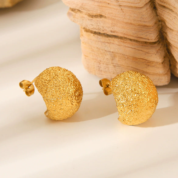 Wholesale Stainless Steel Geometric Earrings With Frosted Hammer Texture And Electroplating
