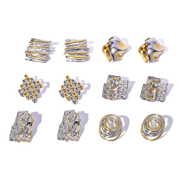 Wholesale Stainless Steel Geometric Earrings With Gold And Steel Color Matching 18K Gold Plated By Vacuum Plating In Furnace For Women