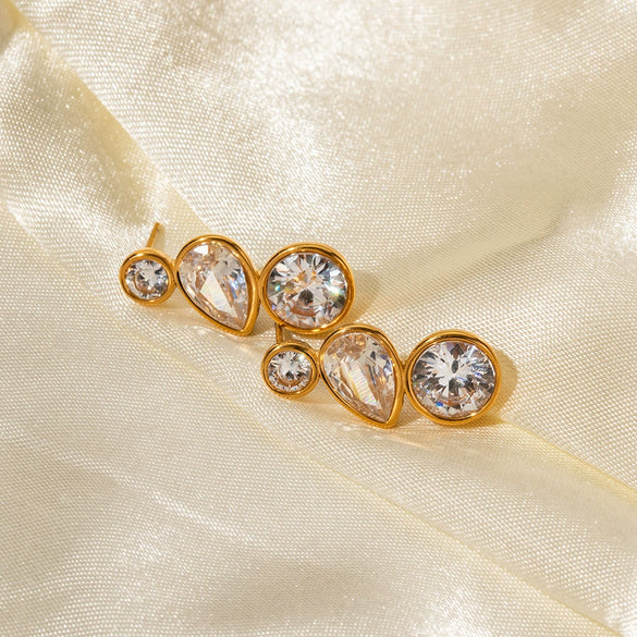 Wholesale Stainless Steel Geometric Earrings With Zircon Electroplated Ear Jewelry For Women