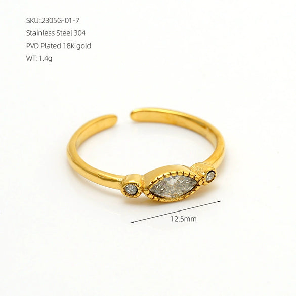 Wholesale Stainless Steel Geometric Electroplated Adjustable Ring For Women Retro Light Luxury Style