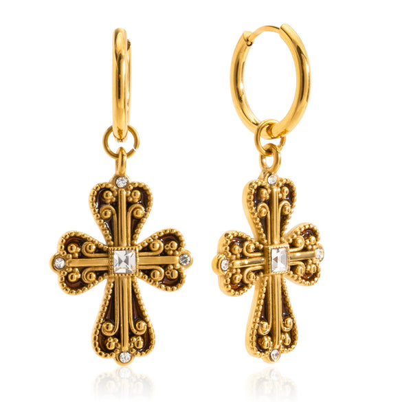 Wholesale Stainless Steel Geometric Electroplated Cross Earrings For Women