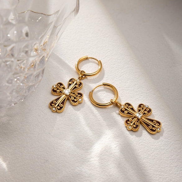 Wholesale Stainless Steel Geometric Electroplated Cross Earrings For Women