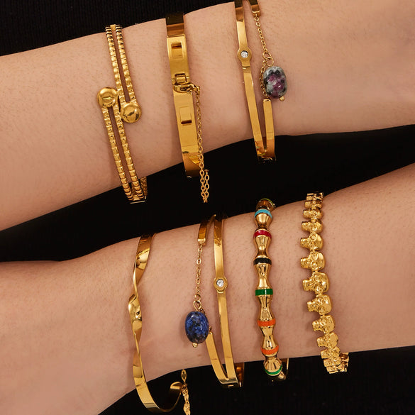 Wholesale Stainless Steel Geometric Electroplated Gold Pendant Clasp Bracelet Set Accessories