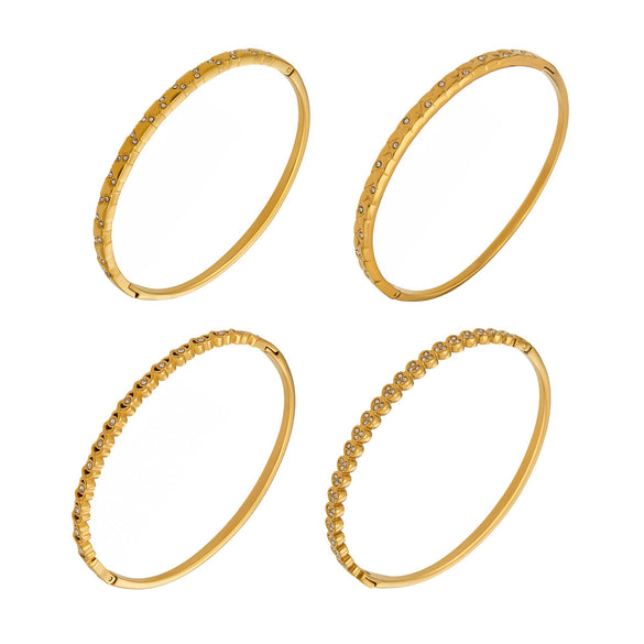 Wholesale Stainless Steel Geometric Electroplated Microinlaid Zircon Ringshaped Thin Bracelet Set
