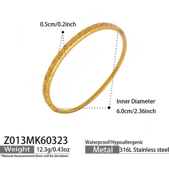Wholesale Stainless Steel Geometric Electroplated Microinlaid Zircon Ringshaped Thin Bracelet Set