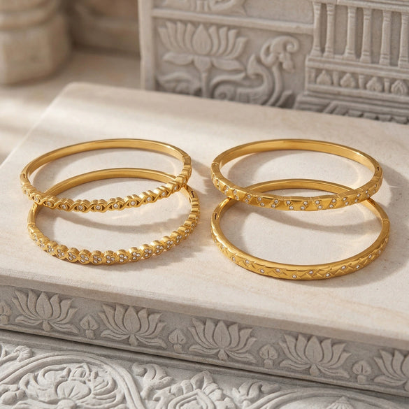 Wholesale Stainless Steel Geometric Electroplated Microinlaid Zircon Ringshaped Thin Bracelet Set