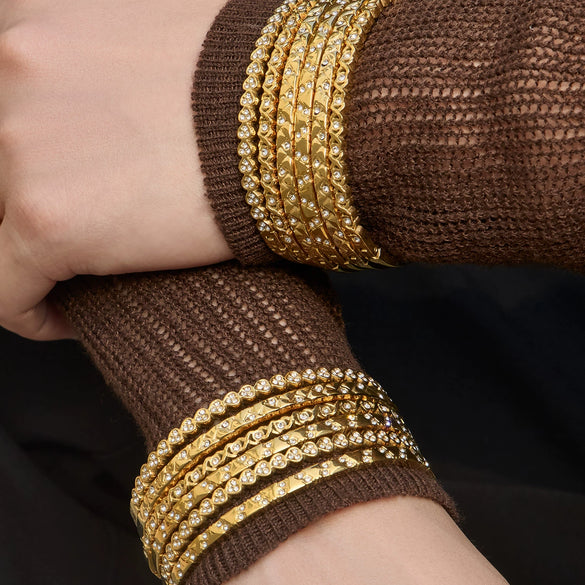 Wholesale Stainless Steel Geometric Electroplated Microinlaid Zircon Ringshaped Thin Bracelet Set