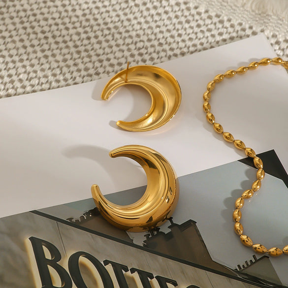 Wholesale Stainless Steel Geometric Electroplated Moon Earrings Light Luxury Original Design For Women