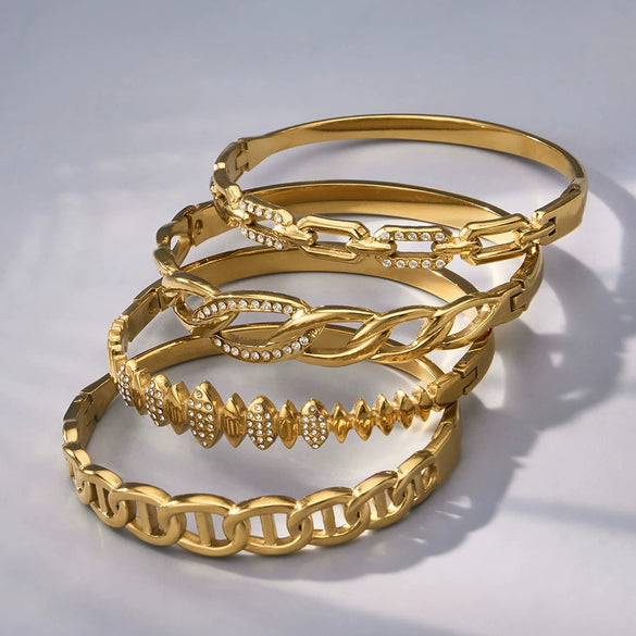 Wholesale Stainless Steel Geometric Electroplated Ring Shaped Clasp Bracelet Set Jewelry Accessories