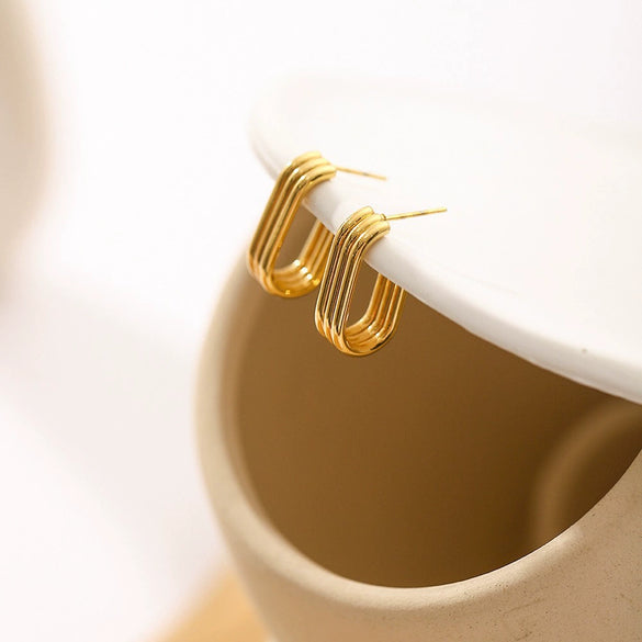 Wholesale Stainless Steel Geometric Electroplated Ushaped Opening Women's Earrings