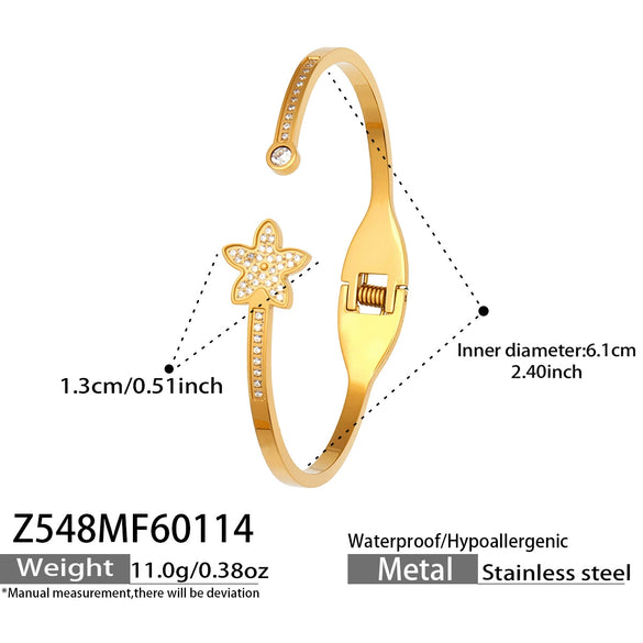 Wholesale Stainless Steel Geometric Electroplated Zirconencrusted Small Daisy Clasp Open Bracelet Set Accessories