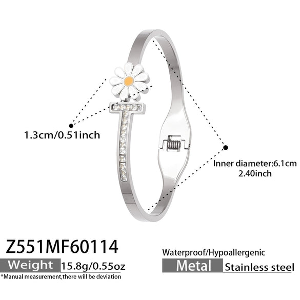 Wholesale Stainless Steel Geometric Electroplated Zirconencrusted Small Daisy Clasp Open Bracelet Set Accessories