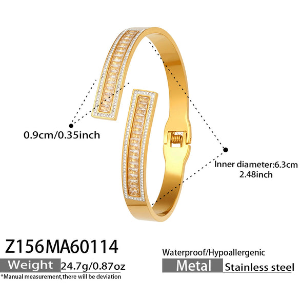 Wholesale Stainless Steel Geometric Electroplated Zirconencrusted Small Daisy Clasp Open Bracelet Set Accessories