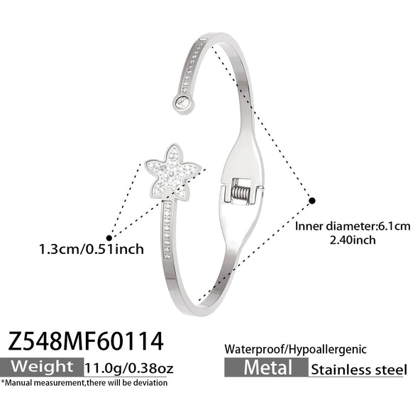 Wholesale Stainless Steel Geometric Electroplated Zirconencrusted Small Daisy Clasp Open Bracelet Set Accessories