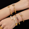 Wholesale Stainless Steel Geometric Electroplated Zirconencrusted Small Daisy Clasp Open Bracelet Set Accessories