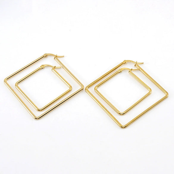 Wholesale 316L Stainless Steel Geometric Electroplating Square Bar Coil Earrings For Women