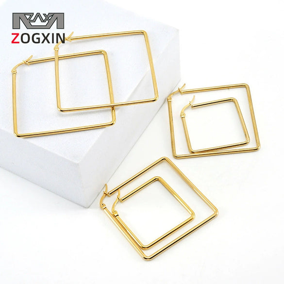 Wholesale 316L Stainless Steel Geometric Electroplating Square Bar Coil Earrings For Women