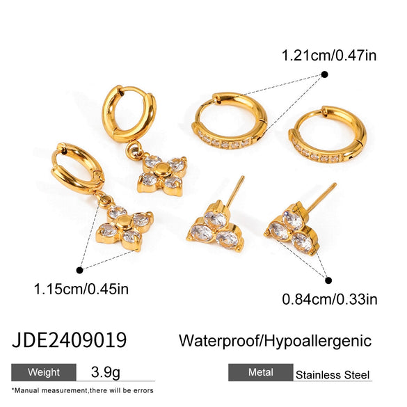 Wholesale Stainless Steel Geometric Electroplating Women's Zircon Four Awn Star And Cross Earrings