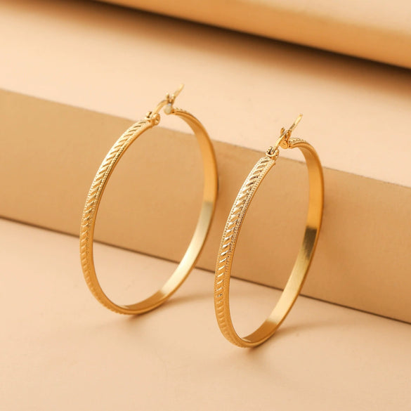 Wholesale Stainless Steel Geometric Embossed Gold Plated Women's Earrings