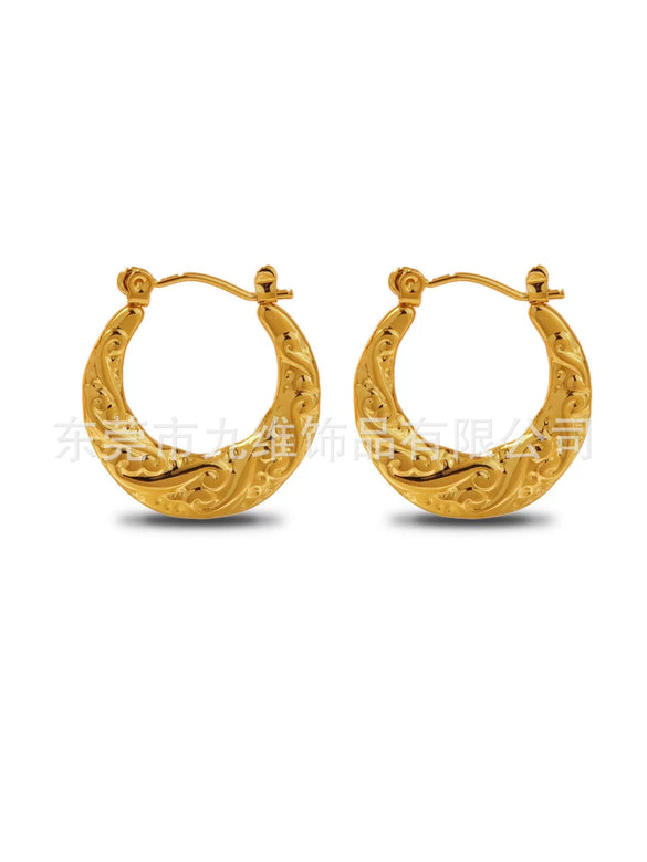 Wholesale Stainless Steel Geometric Embossed Hydraulic Women's Earrings