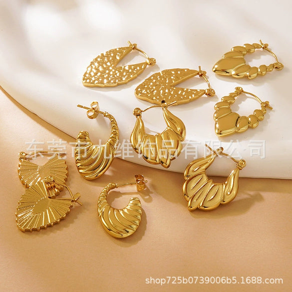 Wholesale Stainless Steel Geometric Embossed Hydraulic Women's Earrings