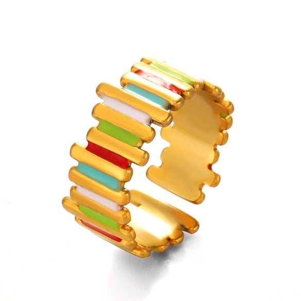 Wholesale Stainless Steel Geometric Enamel Open Ring For Women Electroplated Minimalist Style