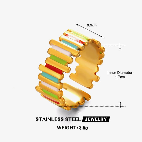 Wholesale Stainless Steel Geometric Enamel Open Ring For Women Electroplated Minimalist Style
