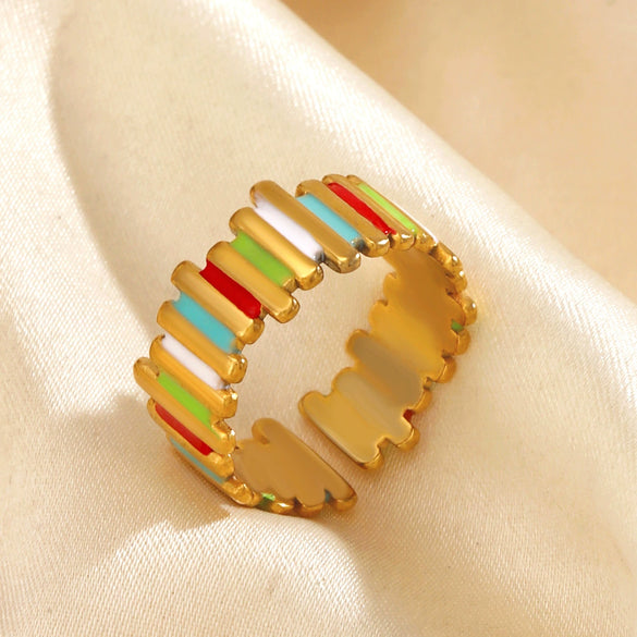 Wholesale Stainless Steel Geometric Enamel Open Ring For Women Electroplated Minimalist Style