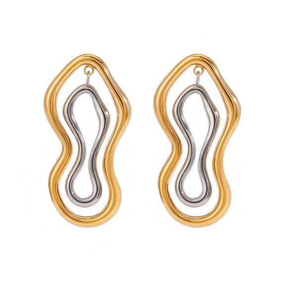 Wholesale Stainless Steel Geometric Exaggerated Lines Smooth Earrings With Gold And Silver Color Matching And Electroplating Treatment