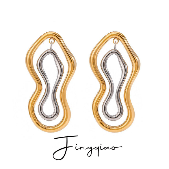Wholesale Stainless Steel Geometric Exaggerated Lines Smooth Earrings With Gold And Silver Color Matching And Electroplating Treatment
