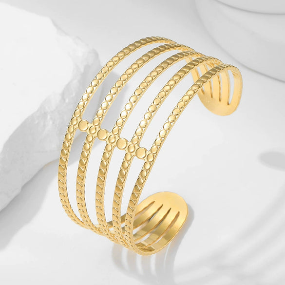 Wholesale Stainless Steel Geometric Exaggerated Nonfading Opening Bracelet With Electroplating