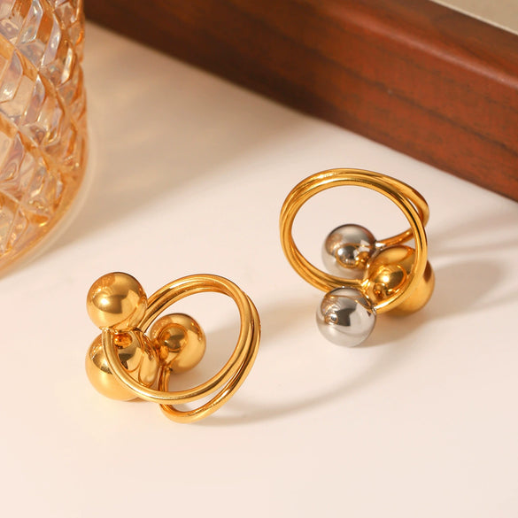 Wholesale Stainless Steel Geometric Exaggerated Ring And Bracelet Jewelry With Electroplating